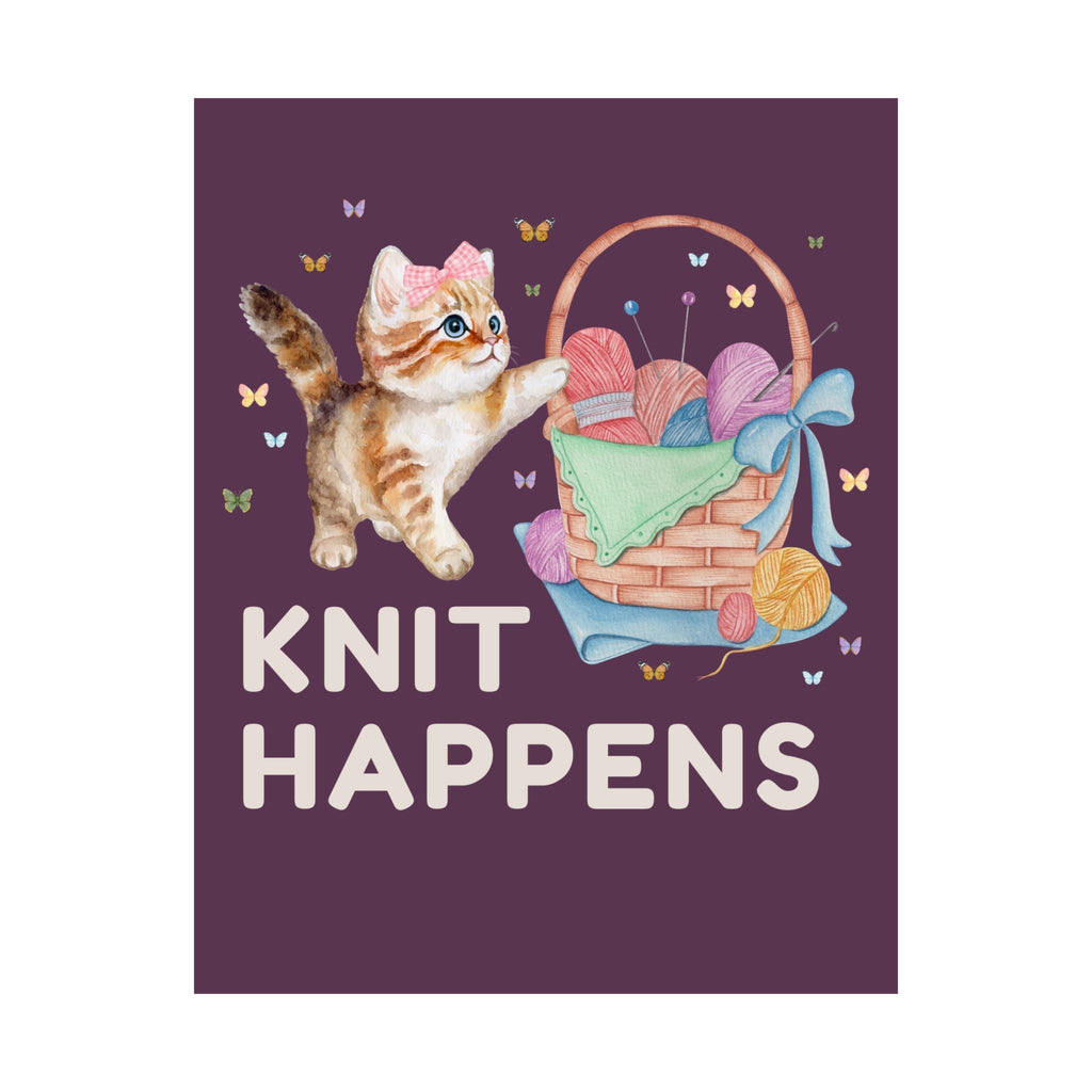 Funny Knitting Poster Print for Friend Who Loves Knitting: Knit Happens, Funny Cat Mom, Cat Dad Gift, Cute 90s Throwback, Vintage Aesthetic - Opal and June