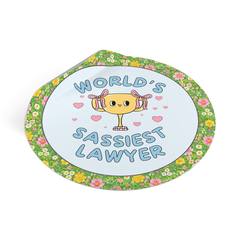 Funny Lawyer or Law Student Graduation Sticker: World's Sassiest Lawyer, Colorful Maximalist Sticker with Flowers, Small Thank You Gift - Opal and June