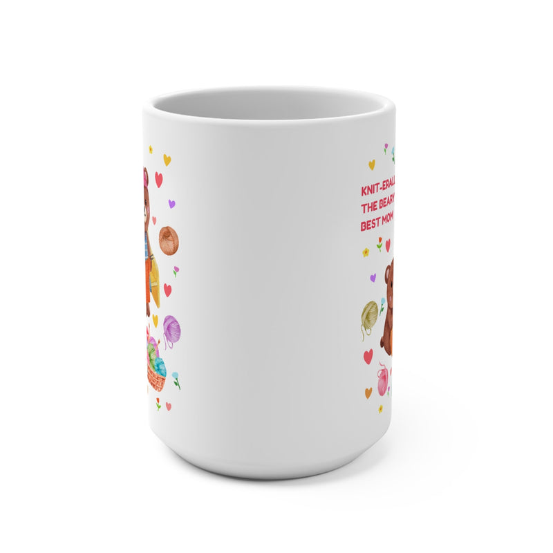 Funny Mom Coffee Mug, Mom Who Loves Knitting and Silly Puns, Cute Cottagecore Bear Gift with 90s Aesthetic, Boho Dreamcore Mug with Hearts - Opal and June