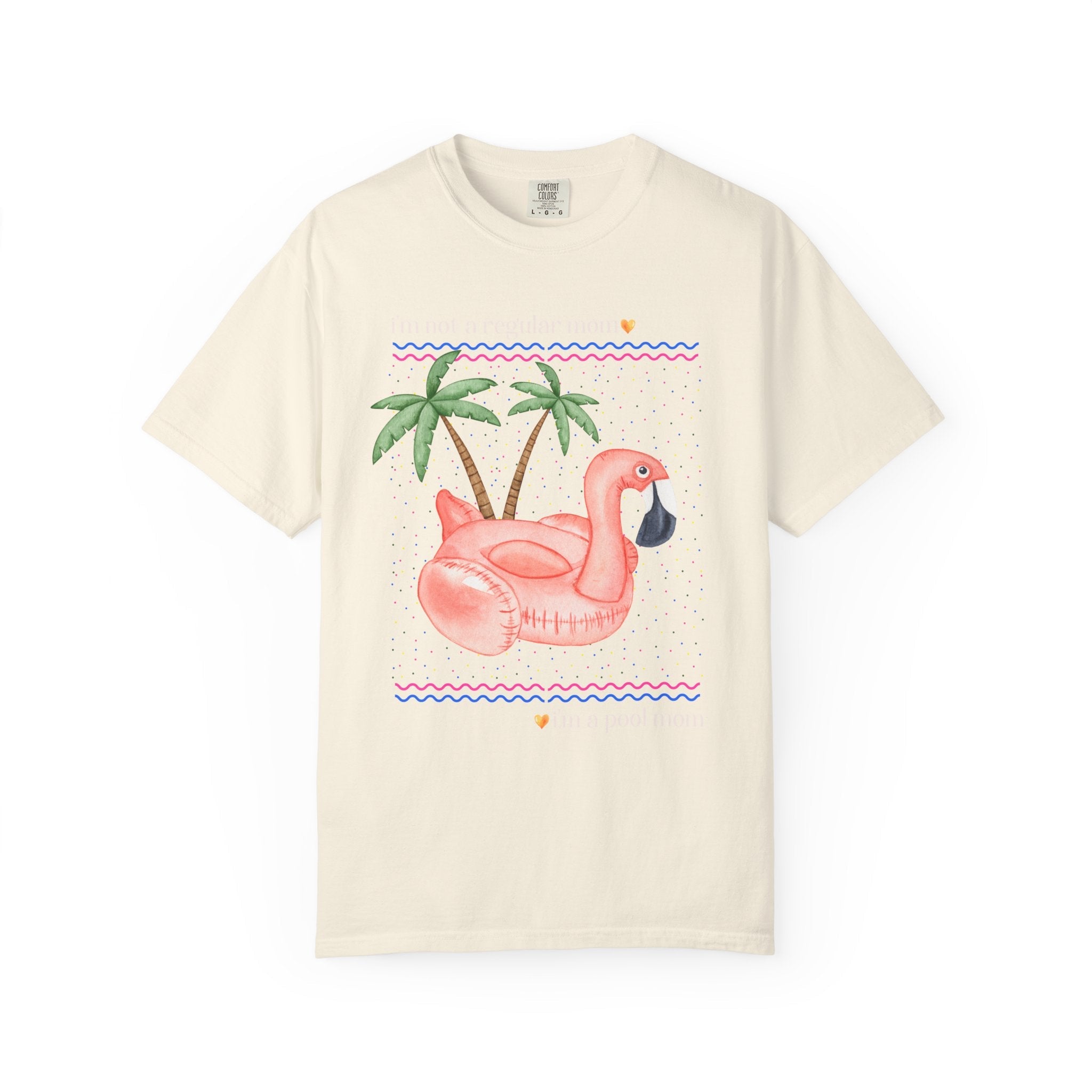 Funny Mom Shirt for Mom Who Has a Pool, Silly Chaotic 90s Aesthetic T-Shirt with a Flamingo and Palm Trees, Fun Mama Tee Shirt for Summer - Opal and June