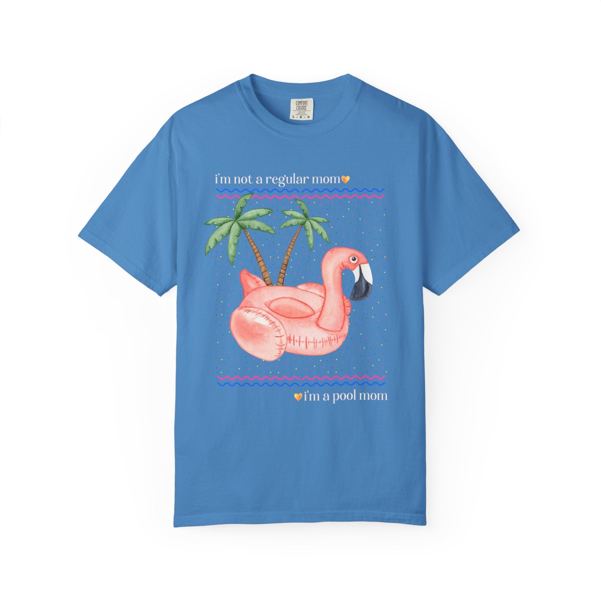 Funny Mom Shirt for Mom Who Has a Pool, Silly Chaotic 90s Aesthetic T-Shirt with a Flamingo and Palm Trees, Fun Mama Tee Shirt for Summer - Opal and June
