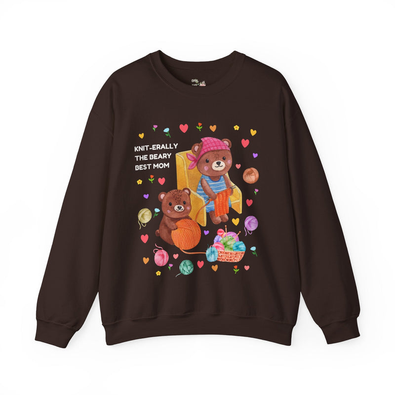 Funny Mom Sweatshirt, Mom Who Loves Knitting and Silly Puns, Cute Cottagecore Bear Crewneck, 90s Aesthetic, Boho Dreamcore Shirt with Hearts - Opal and June