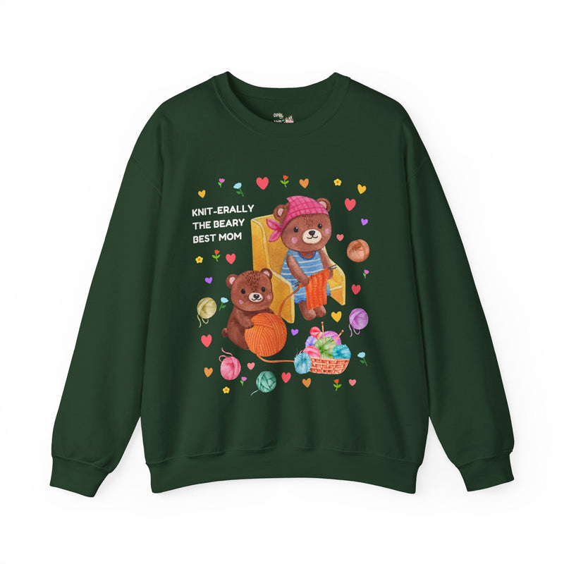 Funny Mom Sweatshirt, Mom Who Loves Knitting and Silly Puns, Cute Cottagecore Bear Crewneck, 90s Aesthetic, Boho Dreamcore Shirt with Hearts - Opal and June