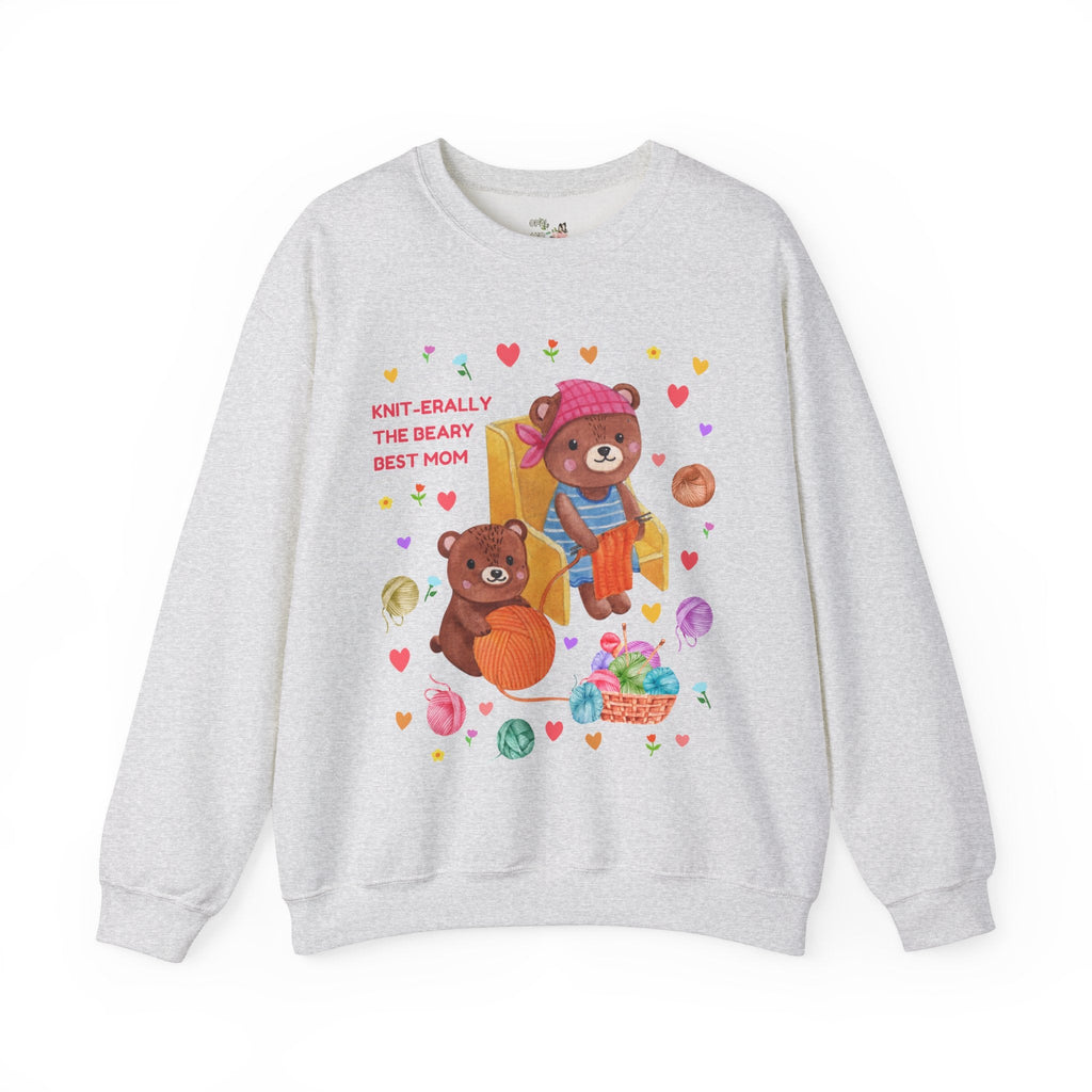 Funny Mom Sweatshirt, Mom Who Loves Knitting and Silly Puns, Cute Cottagecore Bear Crewneck, 90s Aesthetic, Boho Dreamcore Shirt with Hearts - Opal and June
