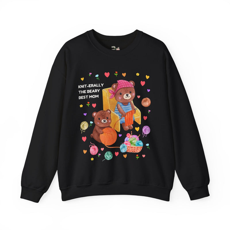 Funny Mom Sweatshirt, Mom Who Loves Knitting and Silly Puns, Cute Cottagecore Bear Crewneck, 90s Aesthetic, Boho Dreamcore Shirt with Hearts - Opal and June