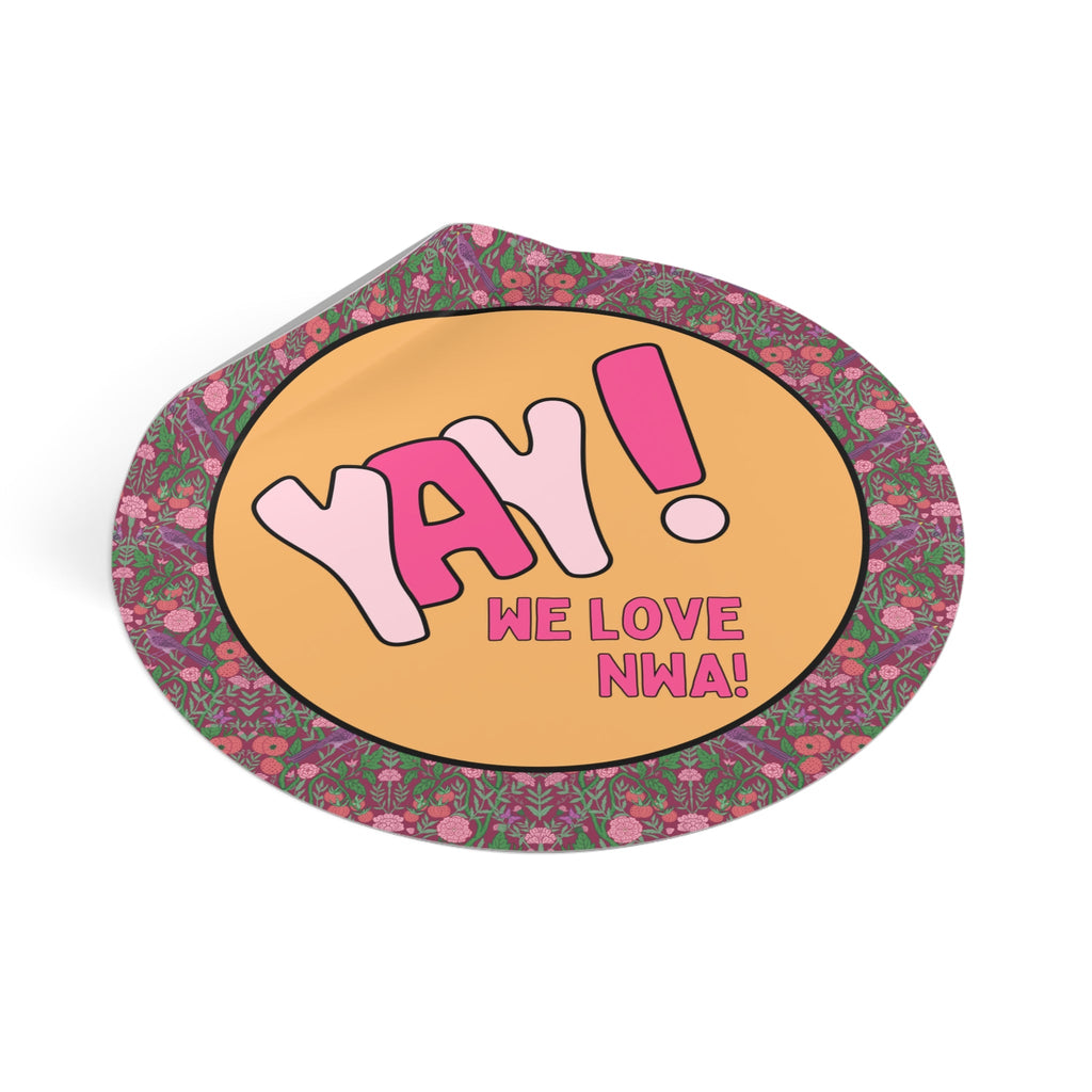 Funny Northwest Arkansas Sticker with Flowers and Cute Indie Sleaze Aesthetic: Yay! We Love NWA! | Gift for Family Moving to Fayetteville - Opal and June