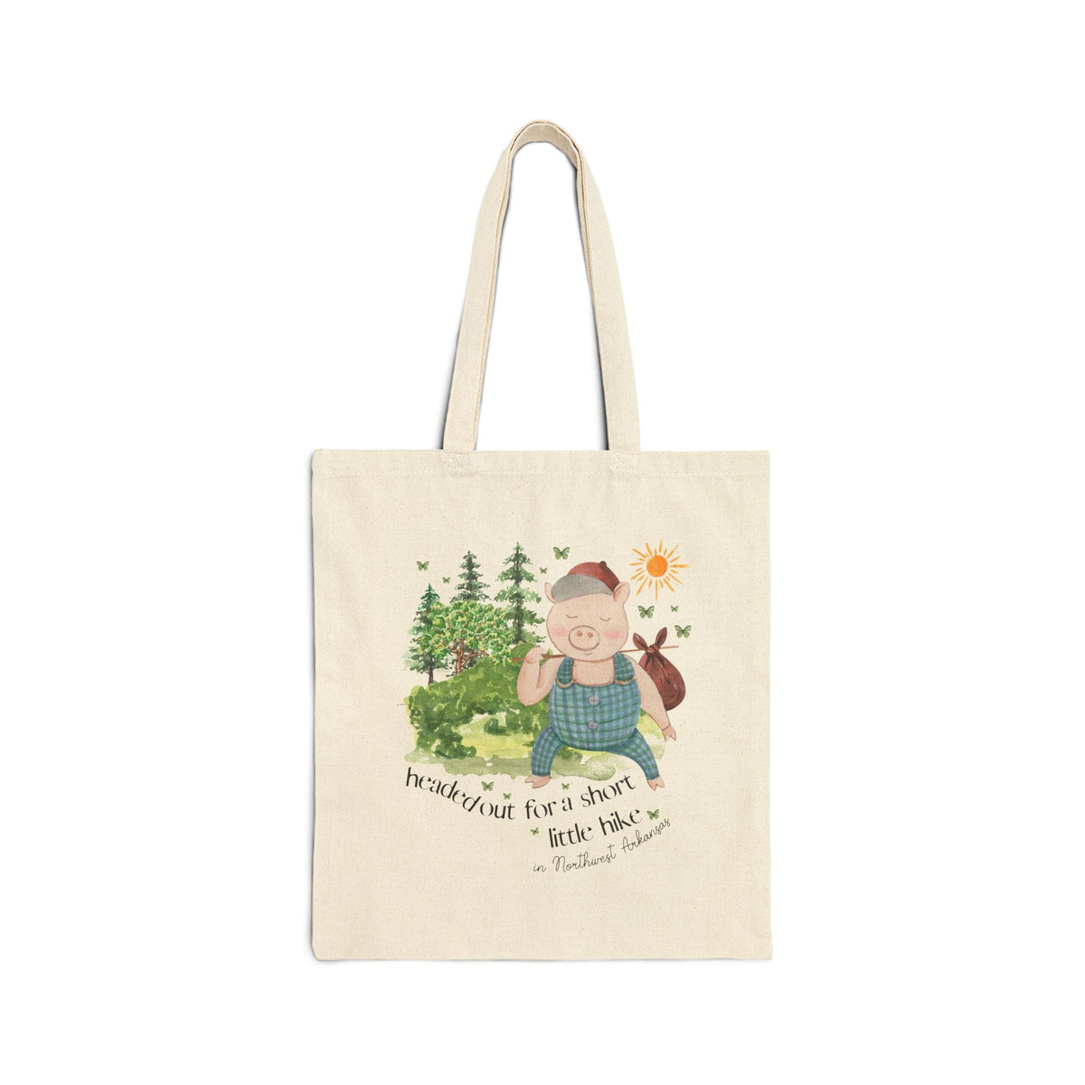 Funny Northwest Arkansas Tote with Cottagecore Pig, Boho Butterflies, Gift for Friend Who Loves Hiking in Arkansas, Silly Whimsigoth Tote - Opal and June
