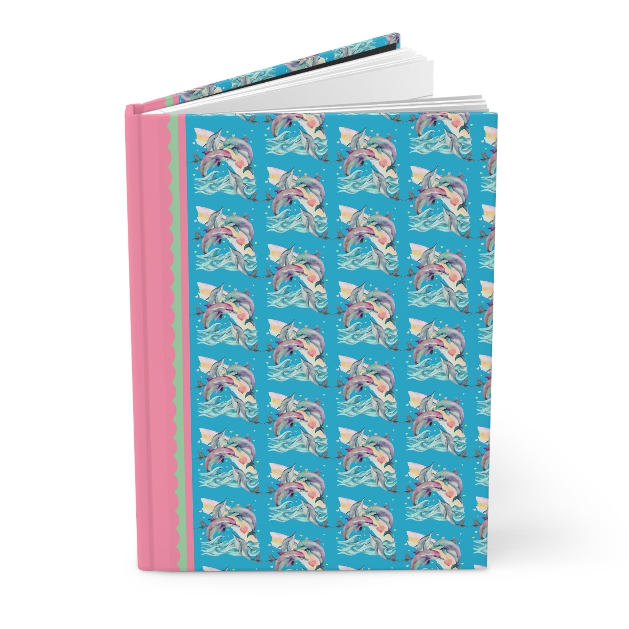 Funny Ocean Notebook for Dolphin Lover with Cute Y2K Aesthetic Hearts, Kitschy Nineties Style Journal with Rainbow for Friend Who Loves Dolphins - Opal and June