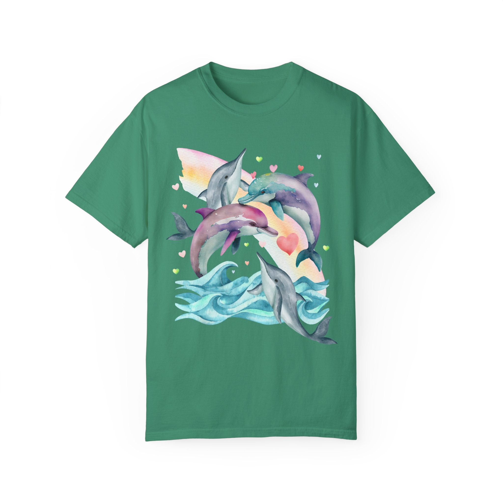 Funny Ocean Shirt for Dolphin Lover with Cute Y2K Aesthetic Hearts, Kitschy Nineties Style Tee Shirt with Rainbow for Beach Trip or Summer - Opal and June