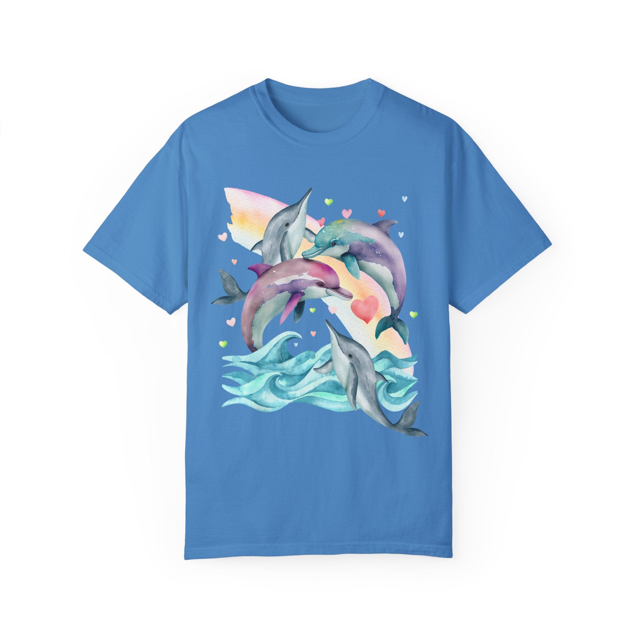 Funny Ocean Shirt for Dolphin Lover with Cute Y2K Aesthetic Hearts, Kitschy Nineties Style Tee Shirt with Rainbow for Beach Trip or Summer - Opal and June