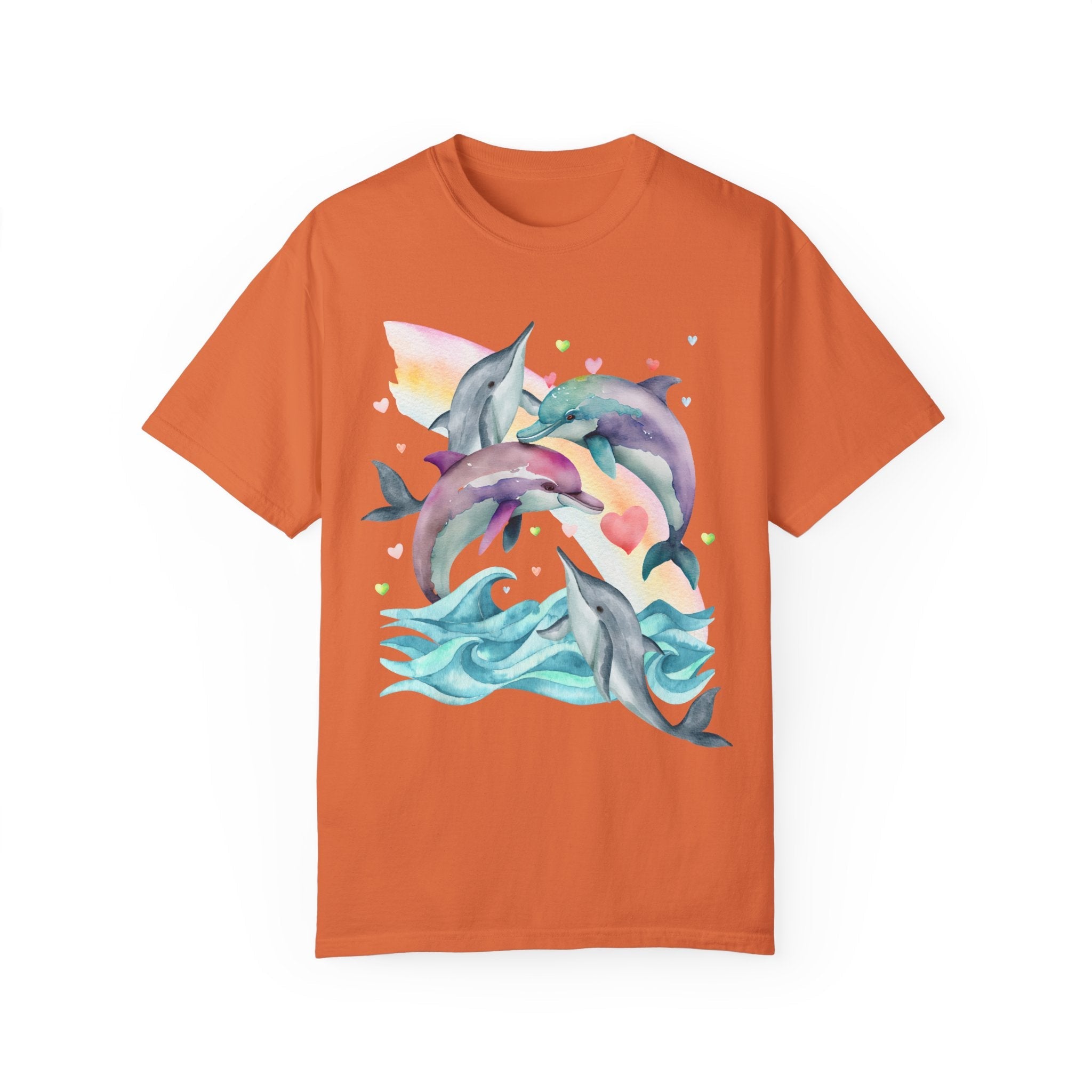 Funny Ocean Shirt for Dolphin Lover with Cute Y2K Aesthetic Hearts, Kitschy Nineties Style Tee Shirt with Rainbow for Beach Trip or Summer - Opal and June