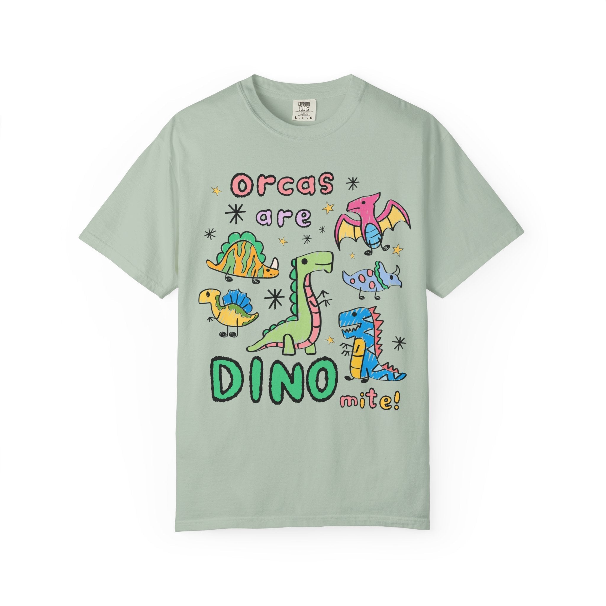 Funny Orca Whale Lover Tee Shirt for Marine Biologist Who Loves Dinosaurs: Orcas are Dino - mite! Funny Saying Ocean Animal Tee with Stars - Opal and June