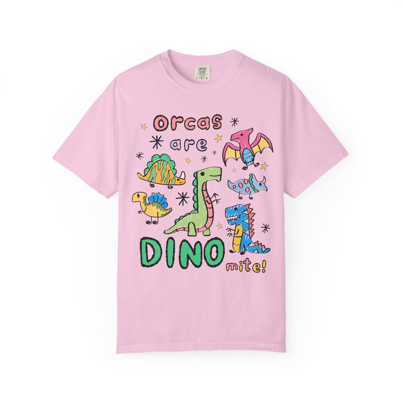 Funny Orca Whale Lover Tee Shirt for Marine Biologist Who Loves Dinosaurs: Orcas are Dino - mite! Funny Saying Ocean Animal Tee with Stars - Opal and June