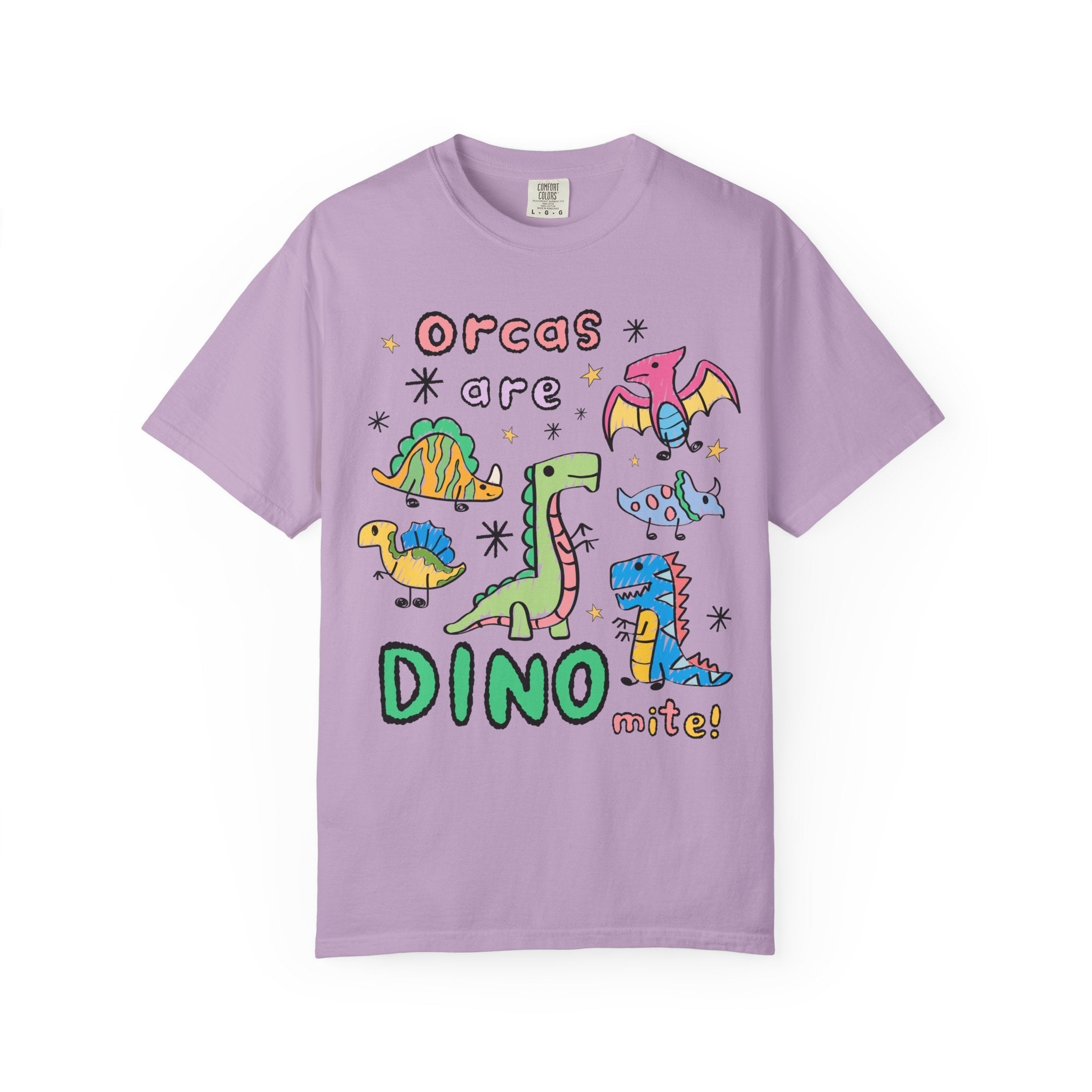 Funny Orca Whale Lover Tee Shirt for Marine Biologist Who Loves Dinosaurs: Orcas are Dino - mite! Funny Saying Ocean Animal Tee with Stars - Opal and June