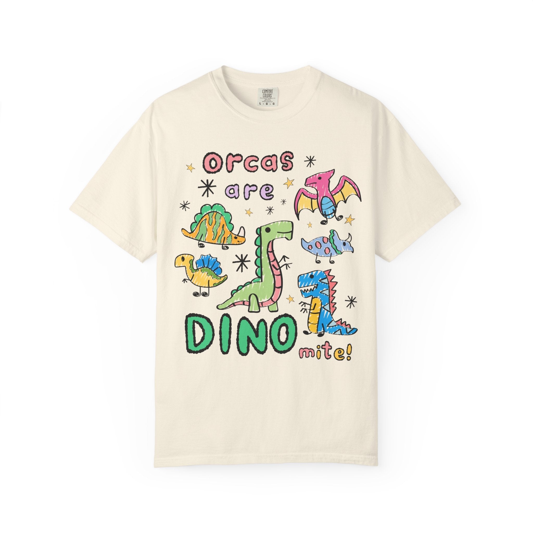 Funny Orca Whale Lover Tee Shirt for Marine Biologist Who Loves Dinosaurs: Orcas are Dino - mite! Funny Saying Ocean Animal Tee with Stars - Opal and June