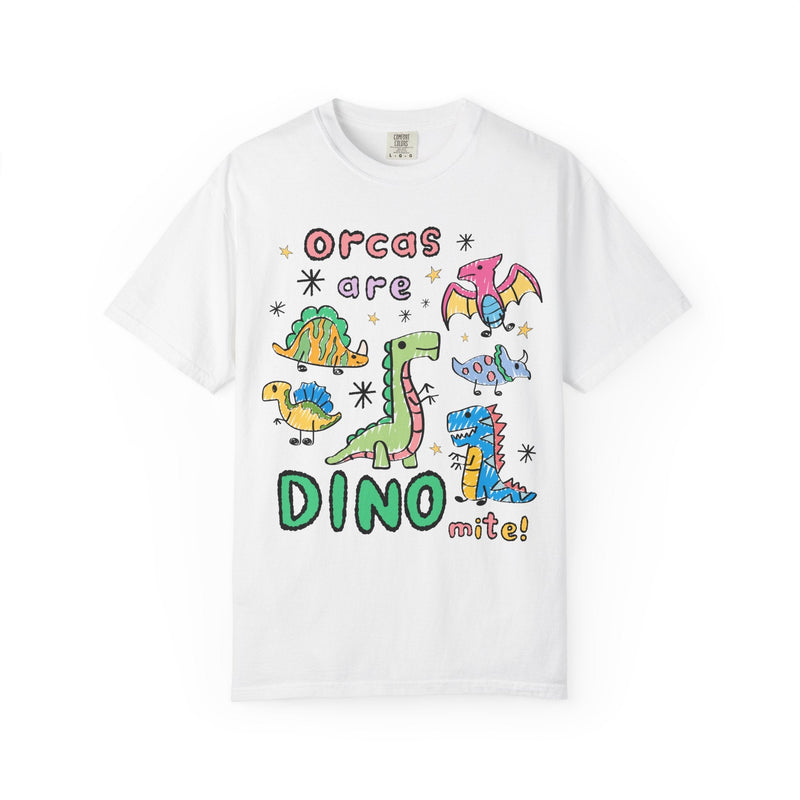 Funny Orca Whale Lover Tee Shirt for Marine Biologist Who Loves Dinosaurs: Orcas are Dino - mite! Funny Saying Ocean Animal Tee with Stars - Opal and June