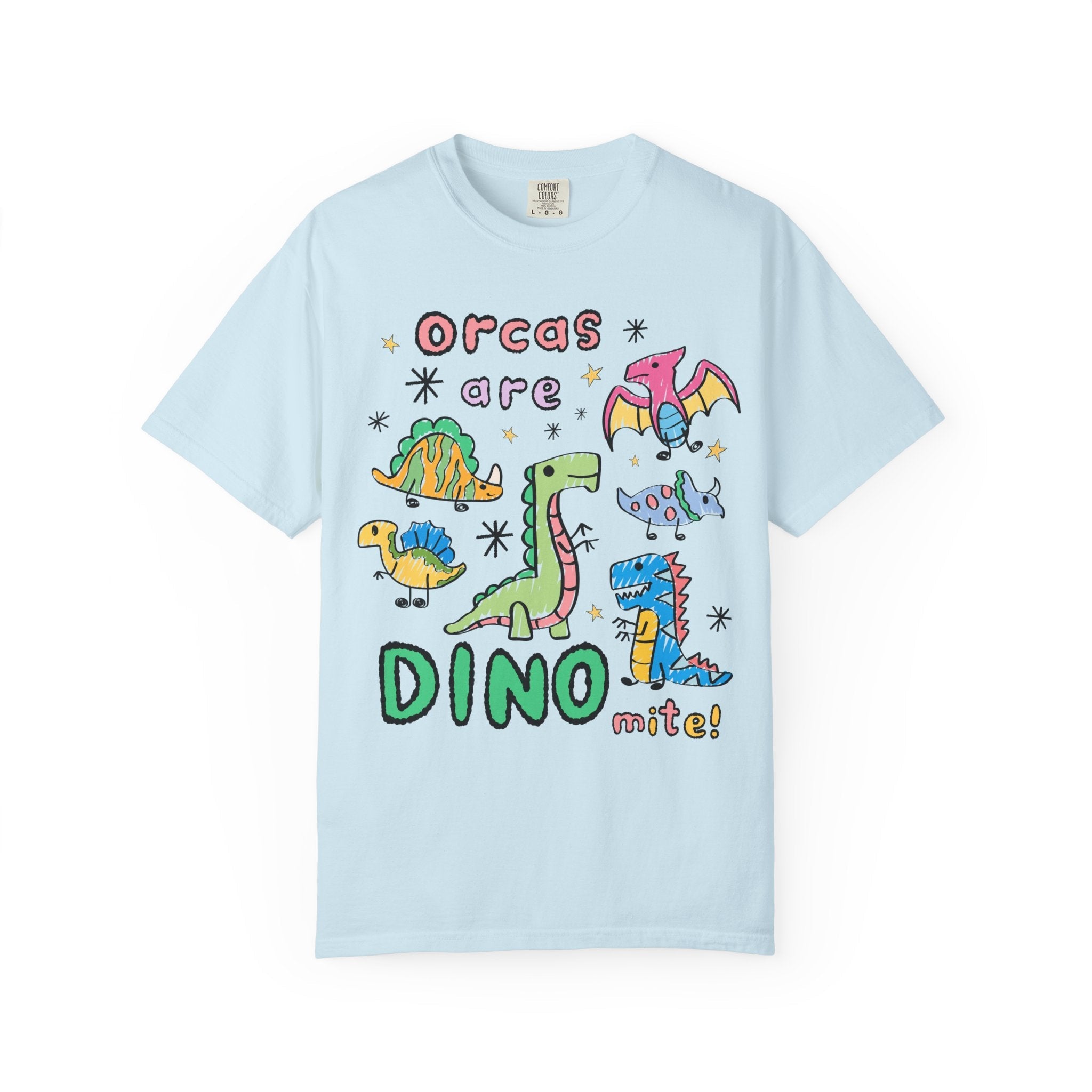 Funny Orca Whale Lover Tee Shirt for Marine Biologist Who Loves Dinosaurs: Orcas are Dino - mite! Funny Saying Ocean Animal Tee with Stars - Opal and June