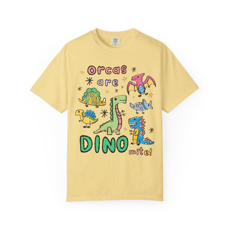 Funny Orca Whale Lover Tee Shirt for Marine Biologist Who Loves Dinosaurs: Orcas are Dino - mite! Funny Saying Ocean Animal Tee with Stars - Opal and June