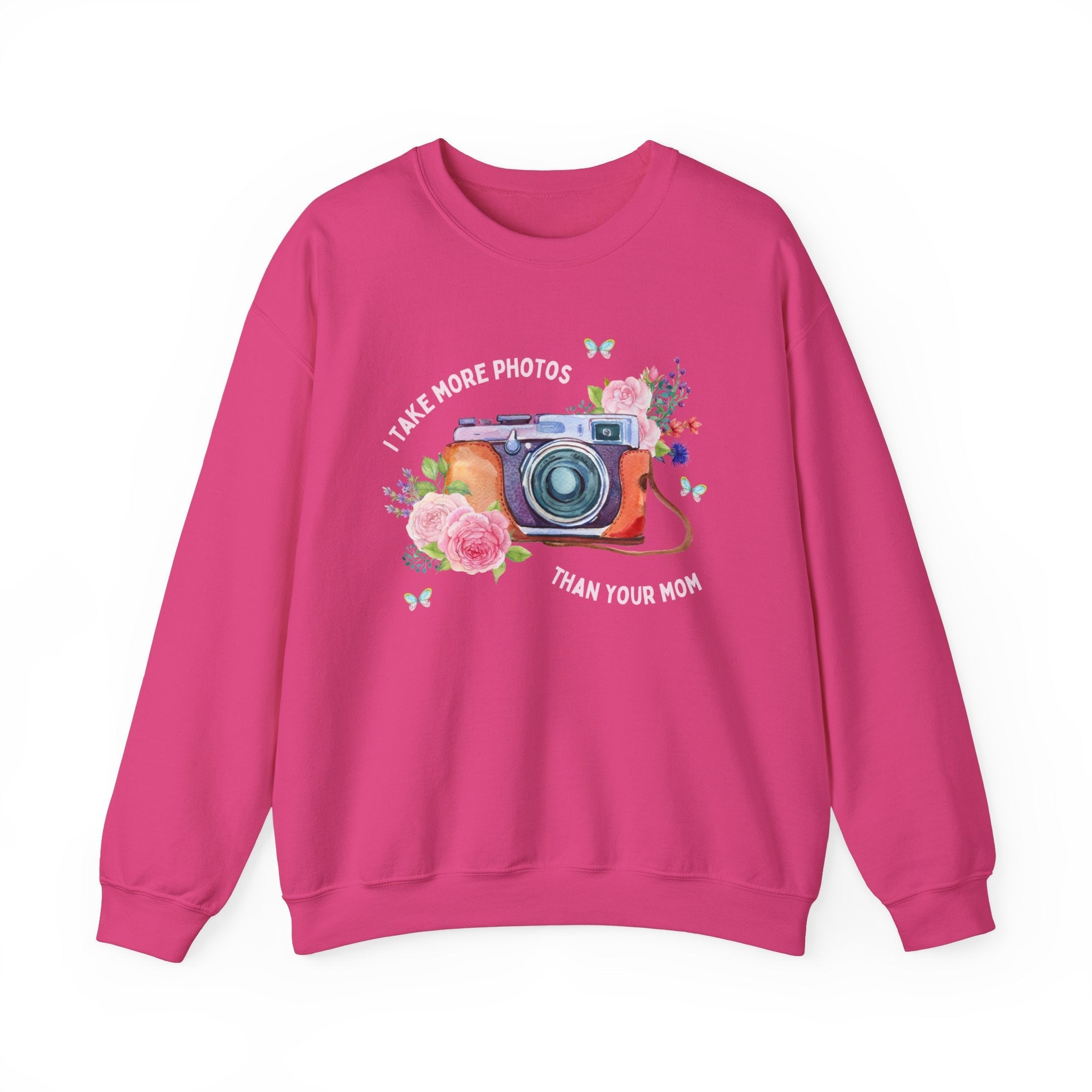 Funny Photographer Sweatshirt for Wedding Photog: I Take More Photos Than Your Mom | Cottagecore Floral Camera Shirt with Butterflies - Opal and June