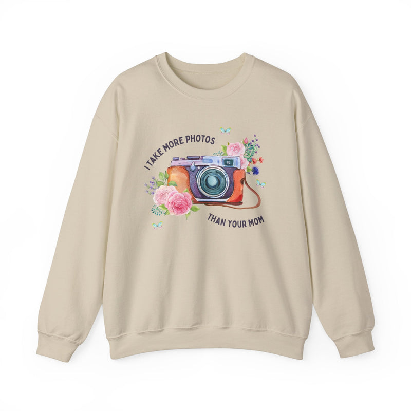 Funny Photographer Sweatshirt for Wedding Photog: I Take More Photos Than Your Mom | Cottagecore Floral Camera Shirt with Butterflies - Opal and June