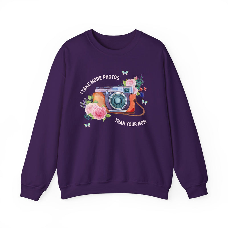 Funny Photographer Sweatshirt for Wedding Photog: I Take More Photos Than Your Mom | Cottagecore Floral Camera Shirt with Butterflies - Opal and June