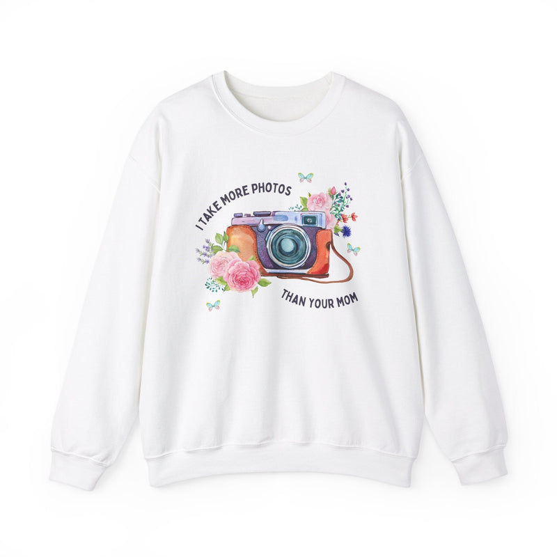 Funny Photographer Sweatshirt for Wedding Photog: I Take More Photos Than Your Mom | Cottagecore Floral Camera Shirt with Butterflies - Opal and June