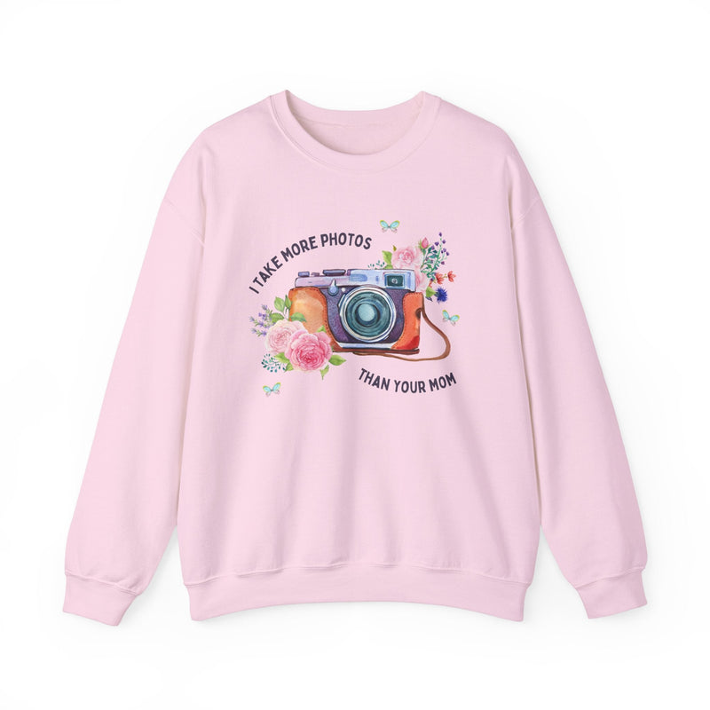 Funny Photographer Sweatshirt for Wedding Photog: I Take More Photos Than Your Mom | Cottagecore Floral Camera Shirt with Butterflies - Opal and June