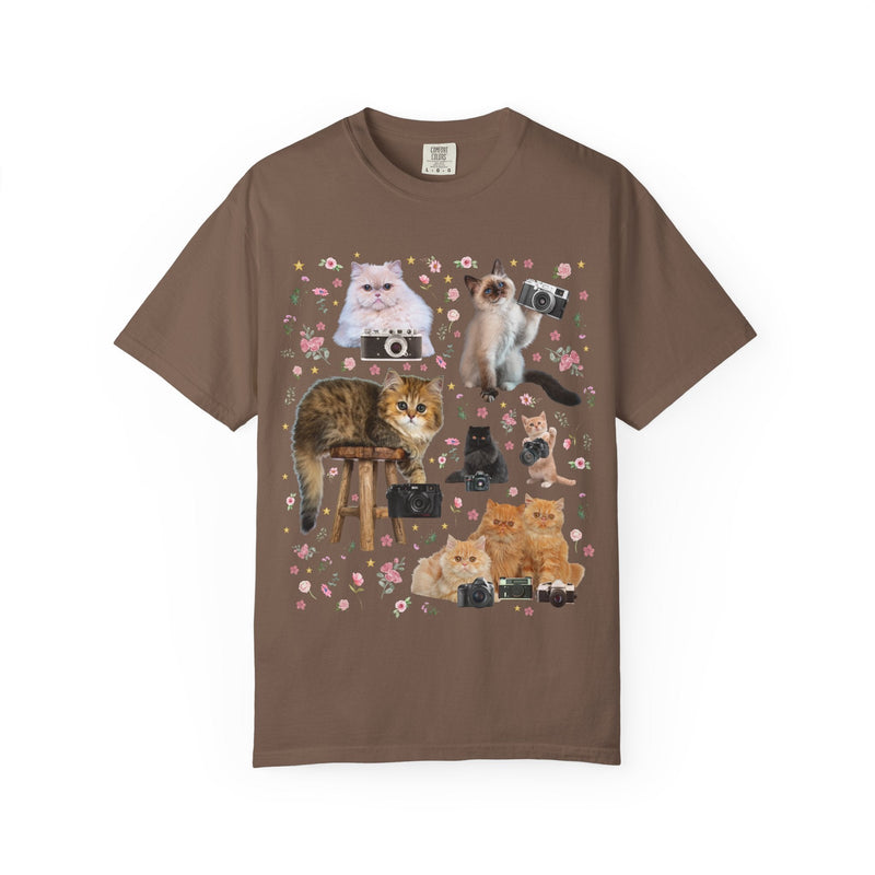 Funny Photographer Tee Shirt for Cat Lover, Animal Lover 90s Throwback T-Shirt with Flowers, Photography Major Gift for Cat Mom or Cat Dad - Opal and June