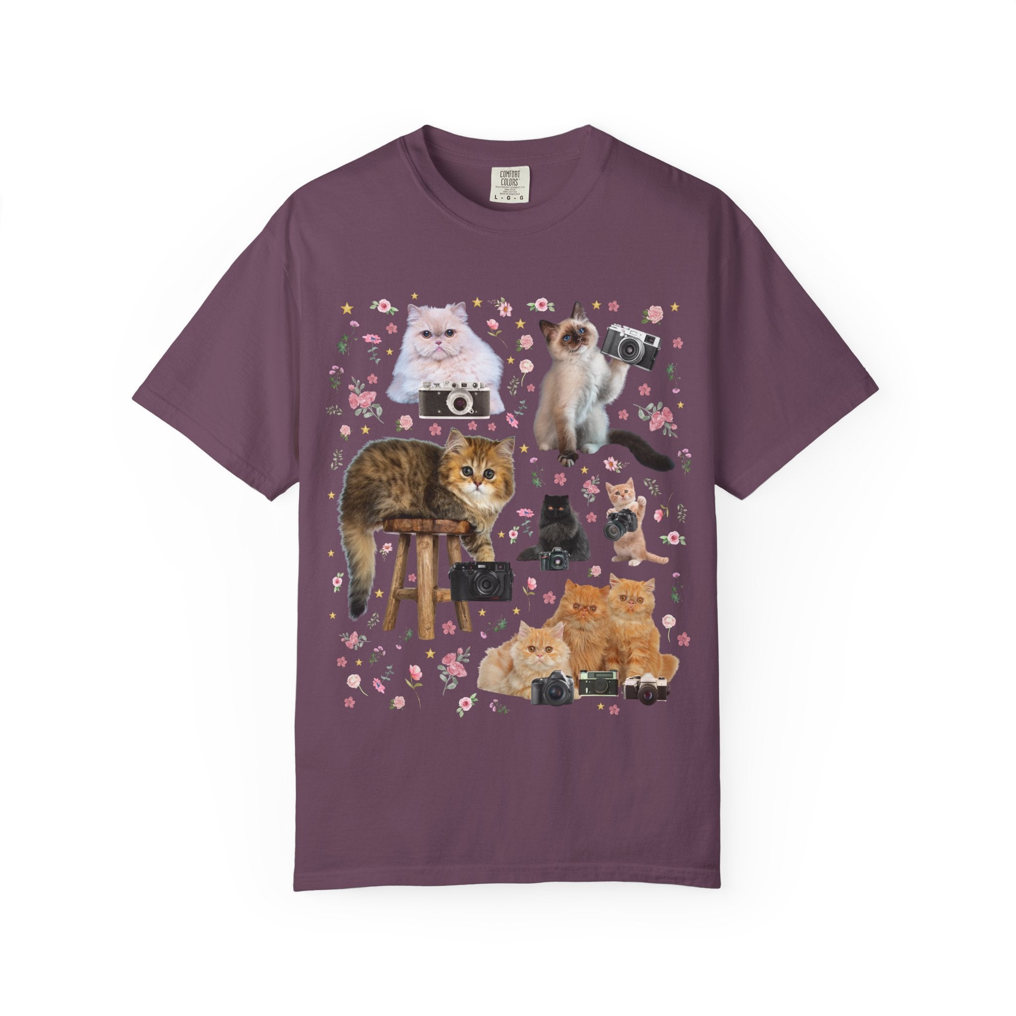 Funny Photographer Tee Shirt for Cat Lover, Animal Lover 90s Throwback T-Shirt with Flowers, Photography Major Gift for Cat Mom or Cat Dad - Opal and June