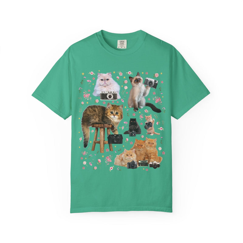 Funny Photographer Tee Shirt for Cat Lover, Animal Lover 90s Throwback T-Shirt with Flowers, Photography Major Gift for Cat Mom or Cat Dad - Opal and June