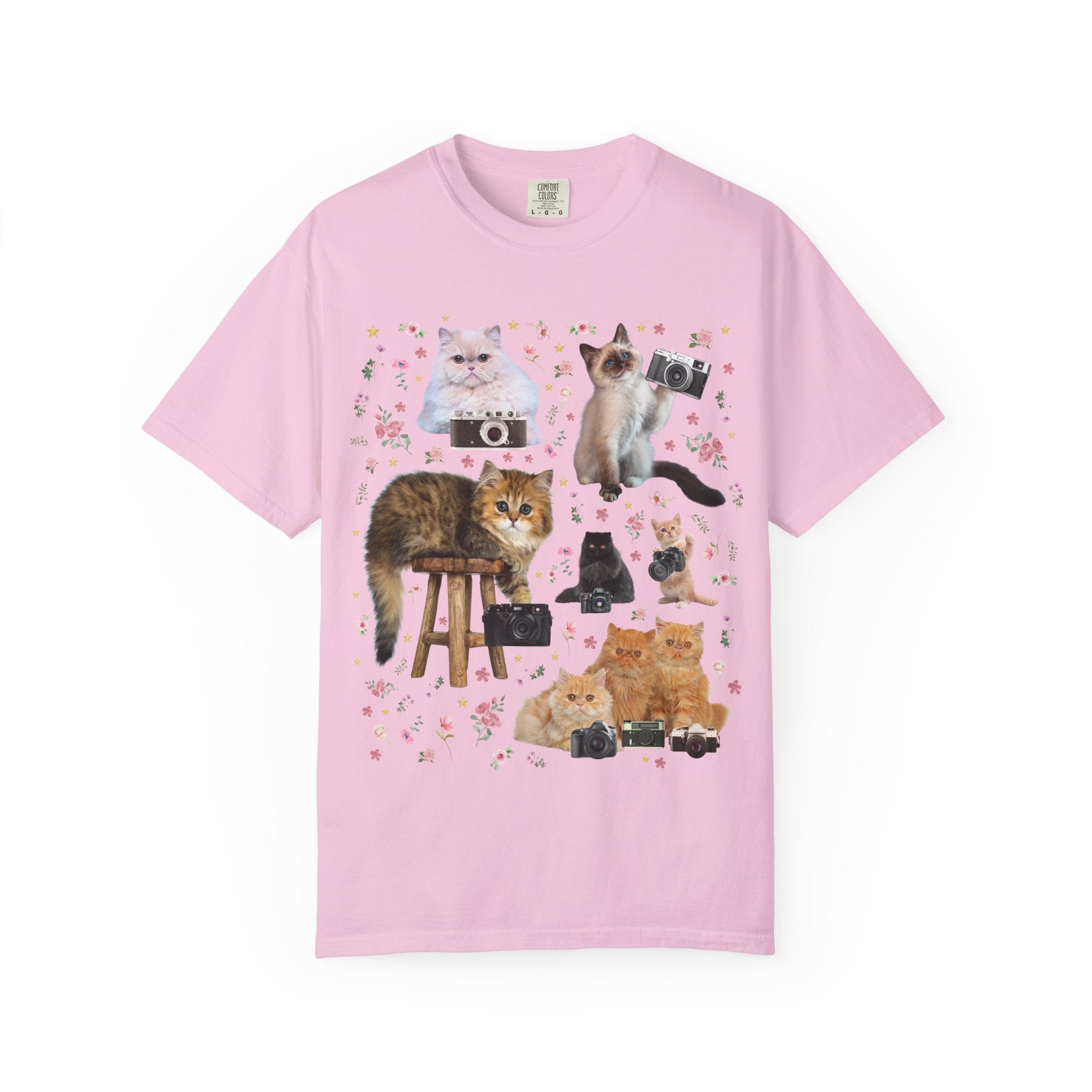 Funny Photographer Tee Shirt for Cat Lover, Animal Lover 90s Throwback T-Shirt with Flowers, Photography Major Gift for Cat Mom or Cat Dad - Opal and June