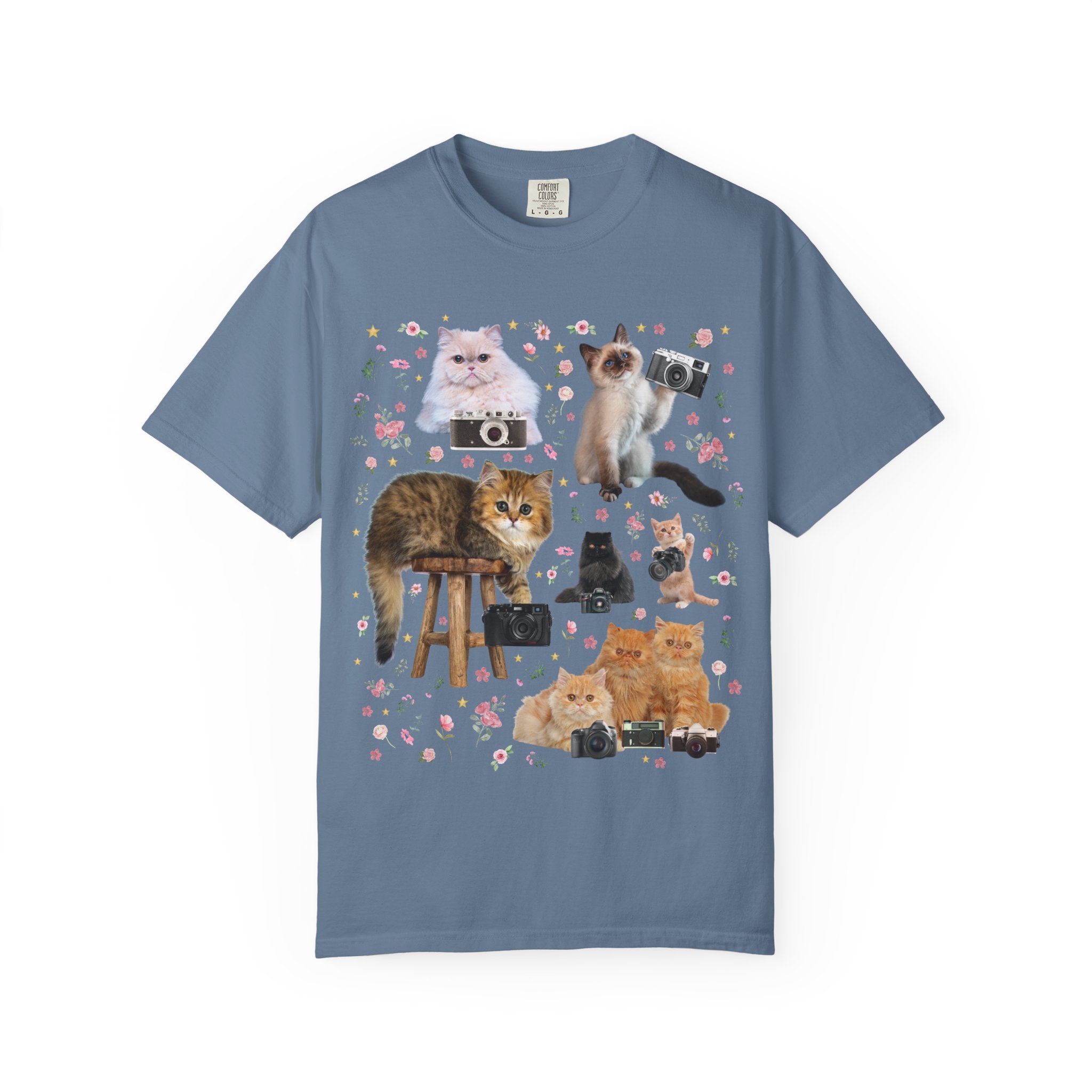 Funny Photographer Tee Shirt for Cat Lover, Animal Lover 90s Throwback T-Shirt with Flowers, Photography Major Gift for Cat Mom or Cat Dad - Opal and June
