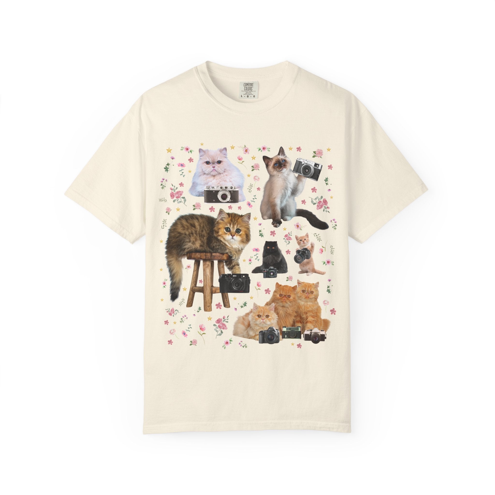 Funny Photographer Tee Shirt for Cat Lover, Animal Lover 90s Throwback T-Shirt with Flowers, Photography Major Gift for Cat Mom or Cat Dad - Opal and June