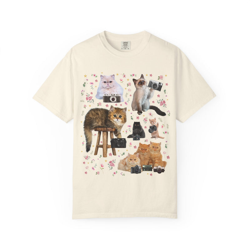 Funny Photographer Tee Shirt for Cat Lover, Animal Lover 90s Throwback T-Shirt with Flowers, Photography Major Gift for Cat Mom or Cat Dad - Opal and June