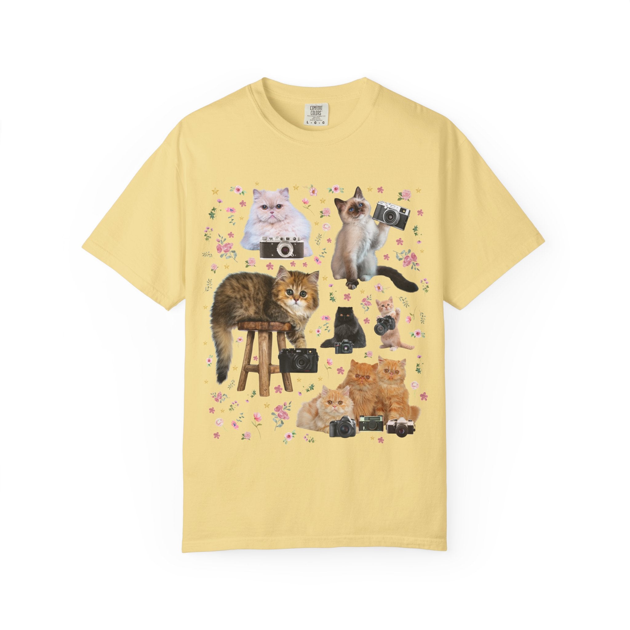 Funny Photographer Tee Shirt for Cat Lover, Animal Lover 90s Throwback T-Shirt with Flowers, Photography Major Gift for Cat Mom or Cat Dad - Opal and June
