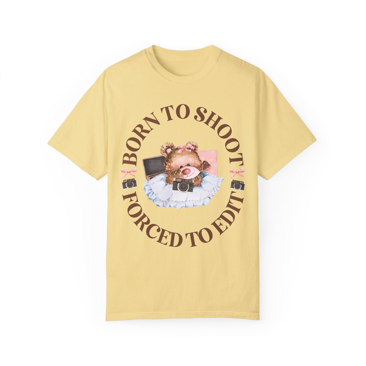 Funny Photographer Tee Shirt, Friend Who Loves Photography: Born To Shoot Forced to Edit, Cottagecore Bear, Photography Major Gift for Her - Opal and June