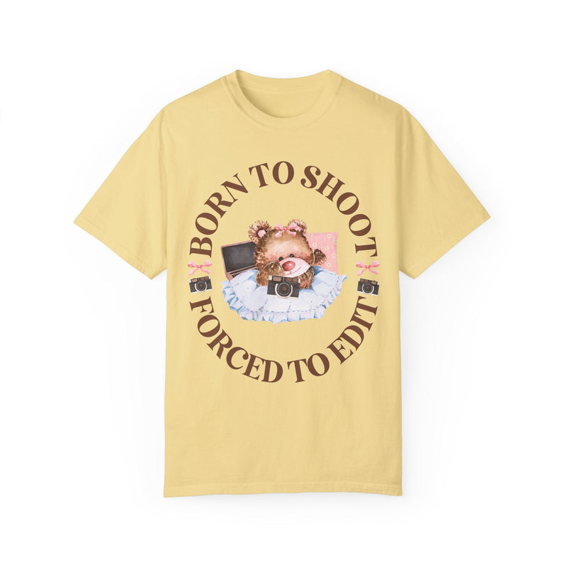 Funny Photographer Tee Shirt, Friend Who Loves Photography: Born To Shoot Forced to Edit, Cottagecore Bear, Photography Major Gift for Her - Opal and June