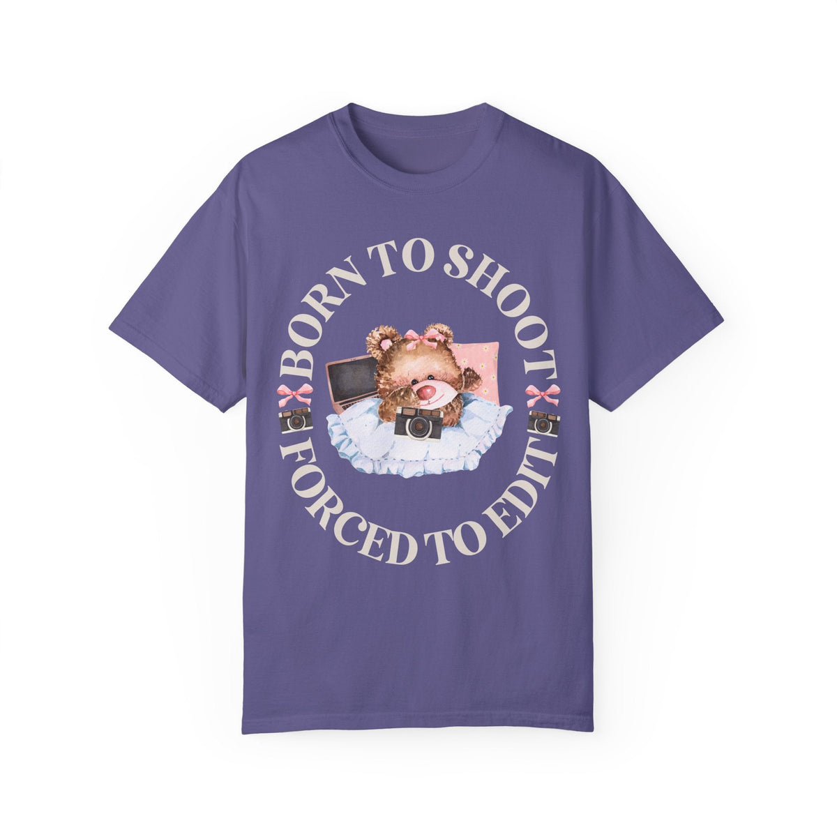 Funny Photographer Tee Shirt, Friend Who Loves Photography: Born To Shoot Forced to Edit, Cottagecore Bear, Photography Major Gift for Her - Opal and June