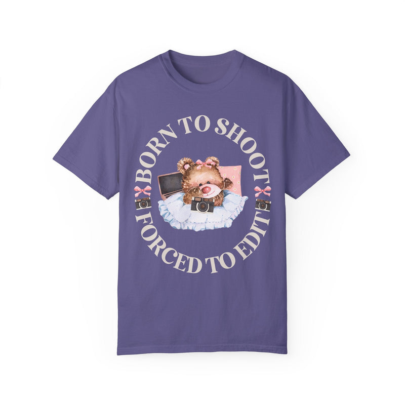 Funny Photographer Tee Shirt, Friend Who Loves Photography: Born To Shoot Forced to Edit, Cottagecore Bear, Photography Major Gift for Her - Opal and June