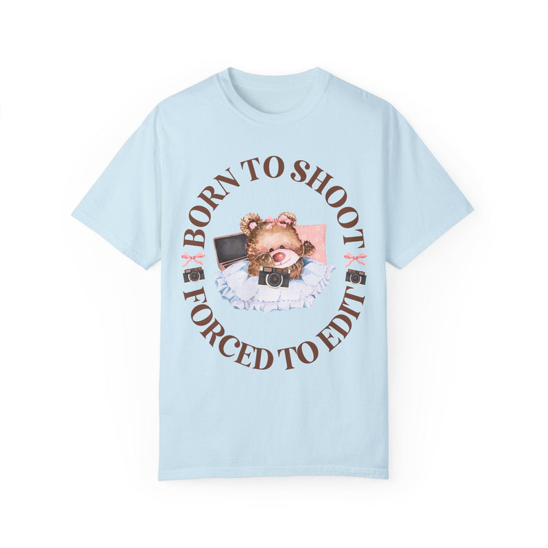 Funny Photographer Tee Shirt, Friend Who Loves Photography: Born To Shoot Forced to Edit, Cottagecore Bear, Photography Major Gift for Her - Opal and June