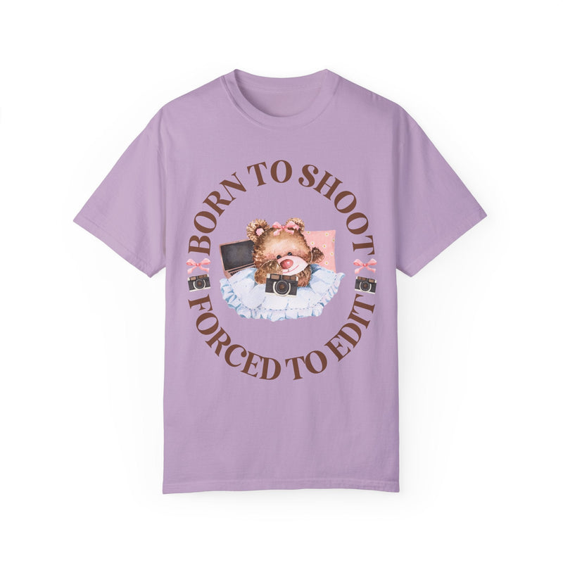 Funny Photographer Tee Shirt, Friend Who Loves Photography: Born To Shoot Forced to Edit, Cottagecore Bear, Photography Major Gift for Her - Opal and June
