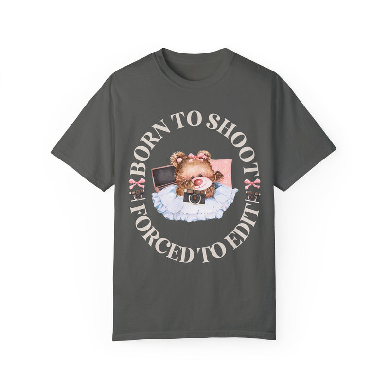Funny Photographer Tee Shirt, Friend Who Loves Photography: Born To Shoot Forced to Edit, Cottagecore Bear, Photography Major Gift for Her - Opal and June