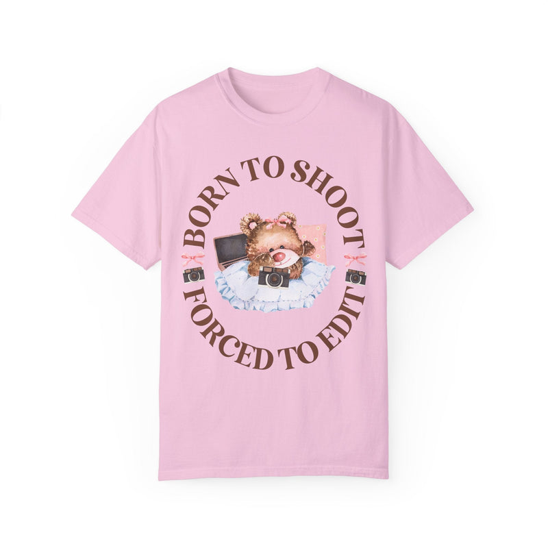 Funny Photographer Tee Shirt, Friend Who Loves Photography: Born To Shoot Forced to Edit, Cottagecore Bear, Photography Major Gift for Her - Opal and June