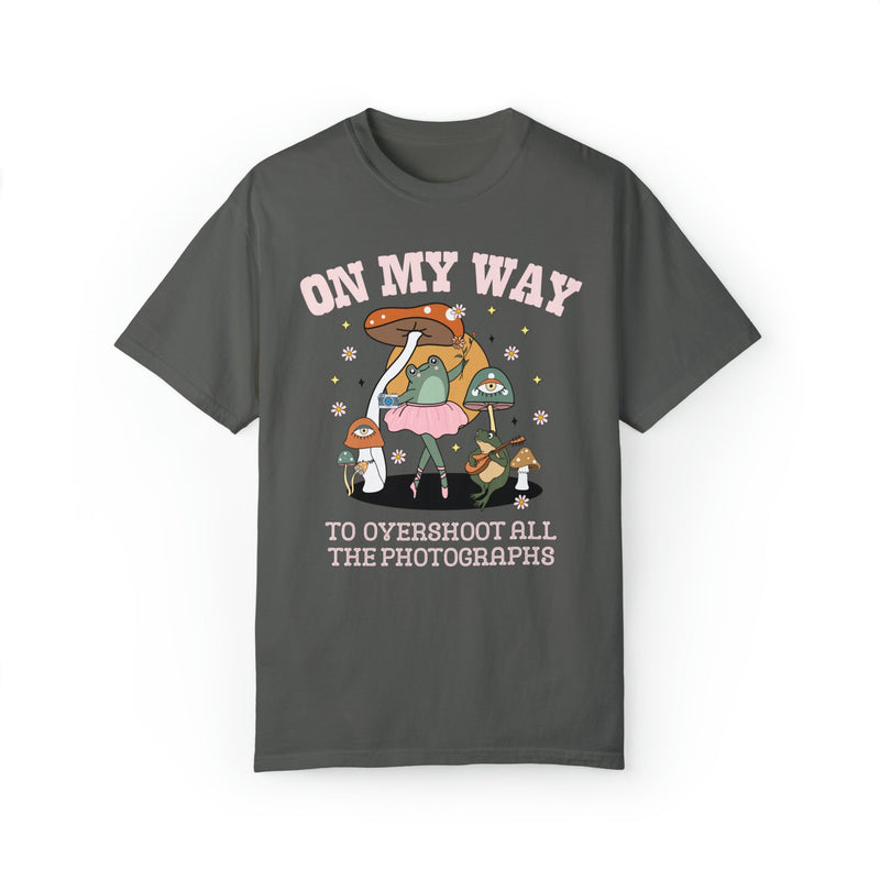 Funny Photographer Tee Shirt with Cute Ballerina Frog and Stars: On My Way to Overshoot - Opal and June