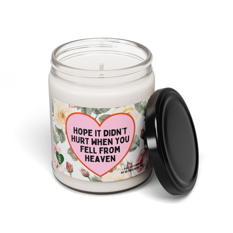 Funny Pickup Line Candle for Girlfriend: Silly Iconic Floral Candle for Wife, 9 Oz Soy Candle, Hope it Didn't Hurt When You Fell From Heaven - Opal and June