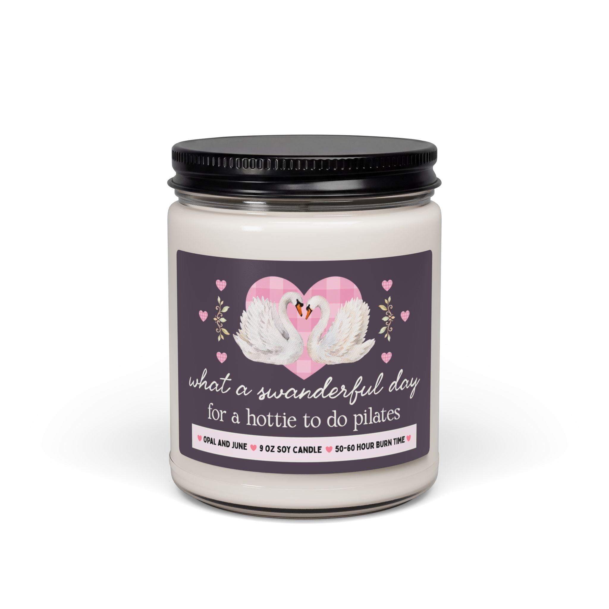 Funny Pilates Teacher Gift, Candle with Swans: What a Swanderful Day for a Hottie to do Pilates, 9 Oz Soy Candle For Gym Teacher Instructor - Opal and June