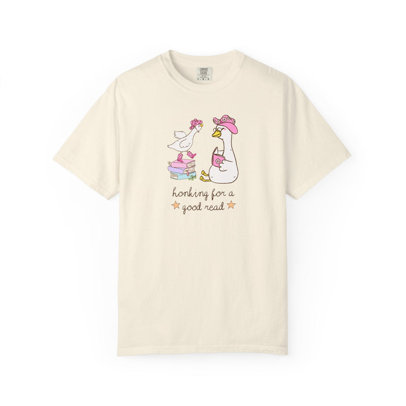 Funny Reading T-Shirt With Cowboy Geese: Honking for A Good Read, Cute Silly Goose Bookworm Tee with Western Aesthetic, Book Lover Gift - Opal and June