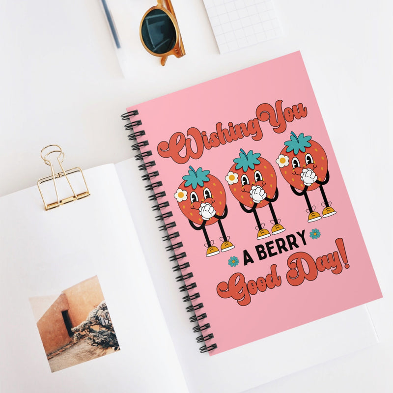 Funny Retro Aesthetic Spiral Notebook for Garden Lover: Wishing You A Berry Good Day - Opal and June