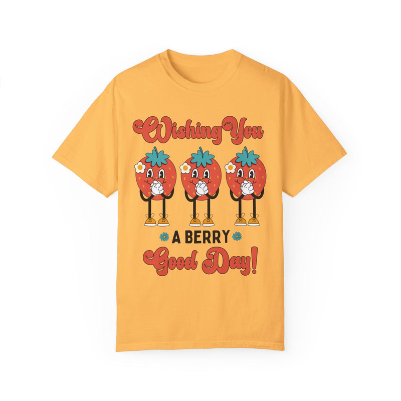 Funny Retro Aesthetic Strawberry Shirt for Garden Lover: Wishing You A Berry Good Day | Groovy and Optimistic Fruity T-Shirt for Summer Trip - Opal and June