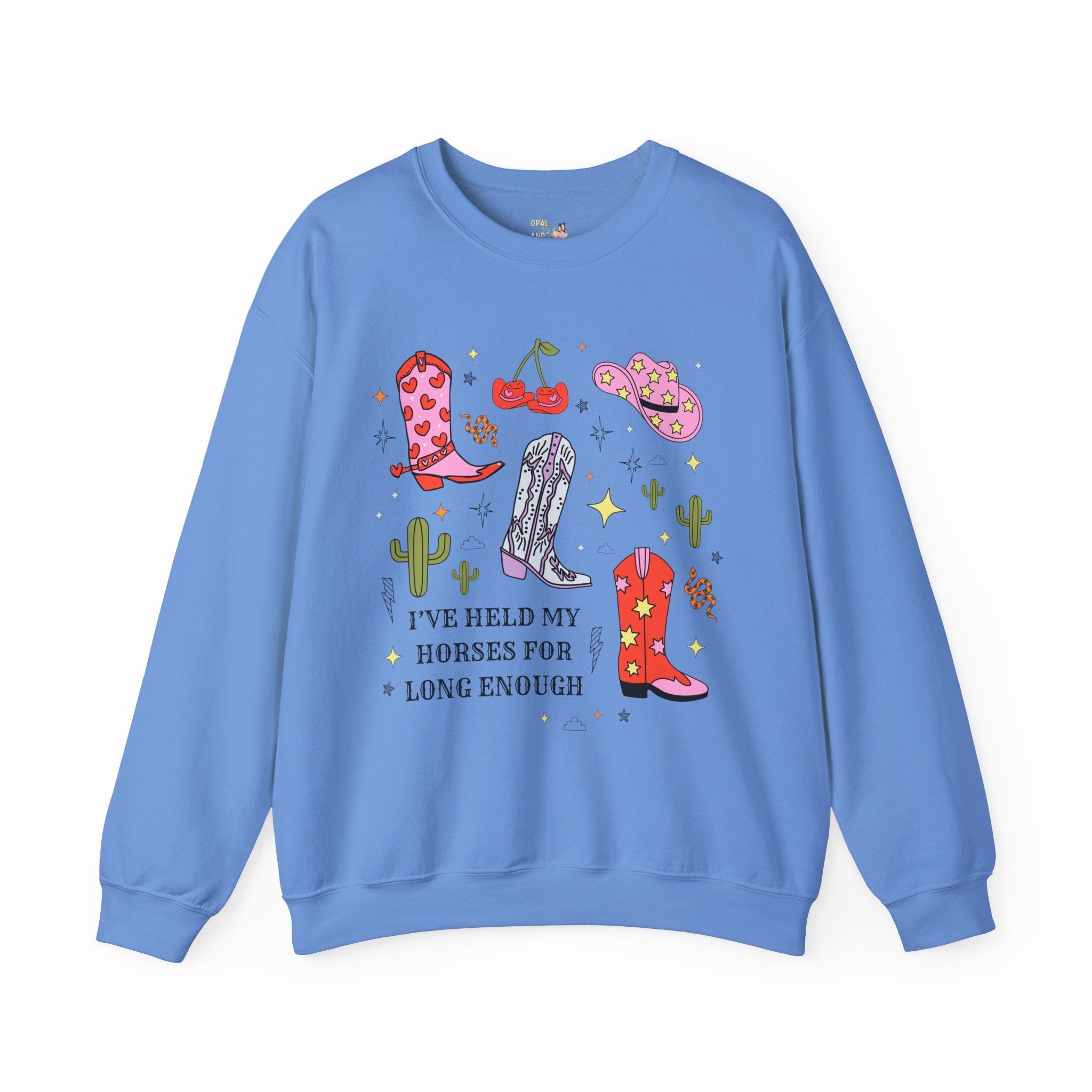Funny Saying Western Sweatshirt, Cute and Groovy Cacti and Star, Colorful Shirt with Cowgirl Boot, Rodeo Country Boho Pink Cowboy Hat Shirt - Opal and June